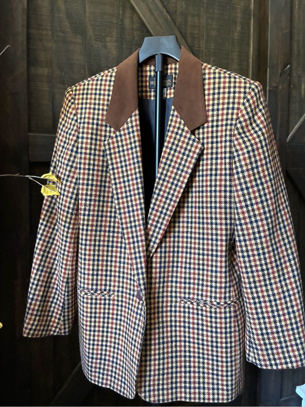 Women s Houndstooth Blazer with Brown Corduroy Collar